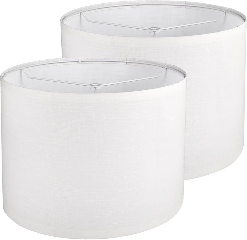 Koorle Drum Lamp shades Set of 2, White Line Lamp Shades for Table Lamps Floor Lamp, 13" Top X 13" Bottom X 10" High Large Fabric Lamp Shades, Easy Assembly Replacement Lampshades - Image 1